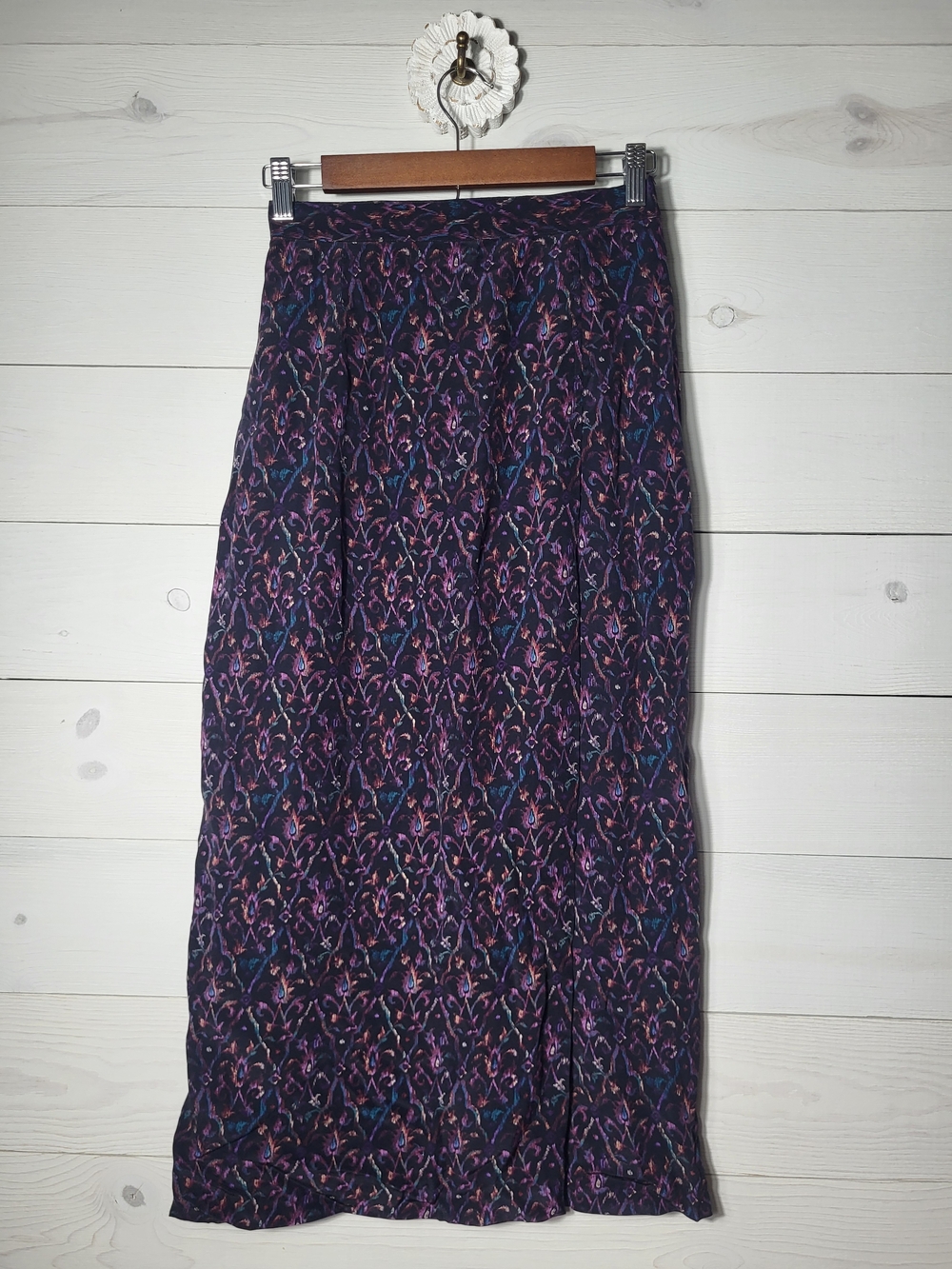 Vintage Silk Skirt Midi Floral Spring Multicolor.